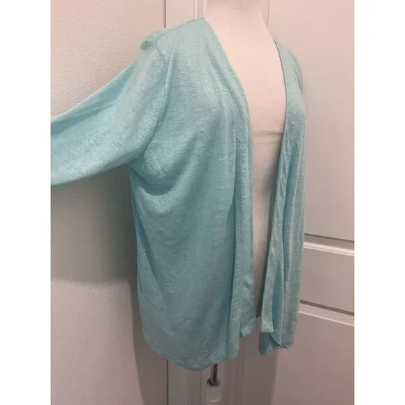 J. Jill Love Linen Open Front Cardigan Sweater Size XL New Aqua Blue Casual - Picture 2 of 6